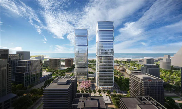 城市新地标——青岛国际啤酒城改造项目T1T2楼工程主体结构喜封金顶