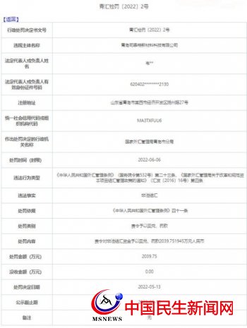 青岛司泰特新材料科技公司违法被罚2040万 非法结汇
